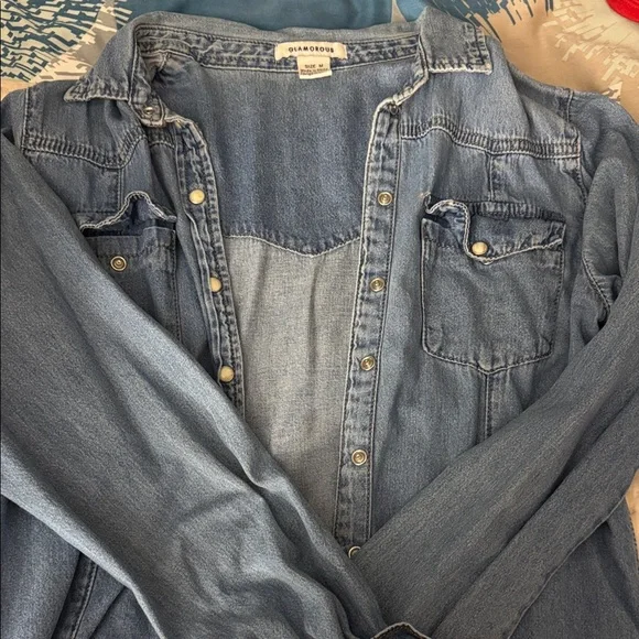 Glamorous Blue Denim Women's button down shirt medium - Picture 3 of 3